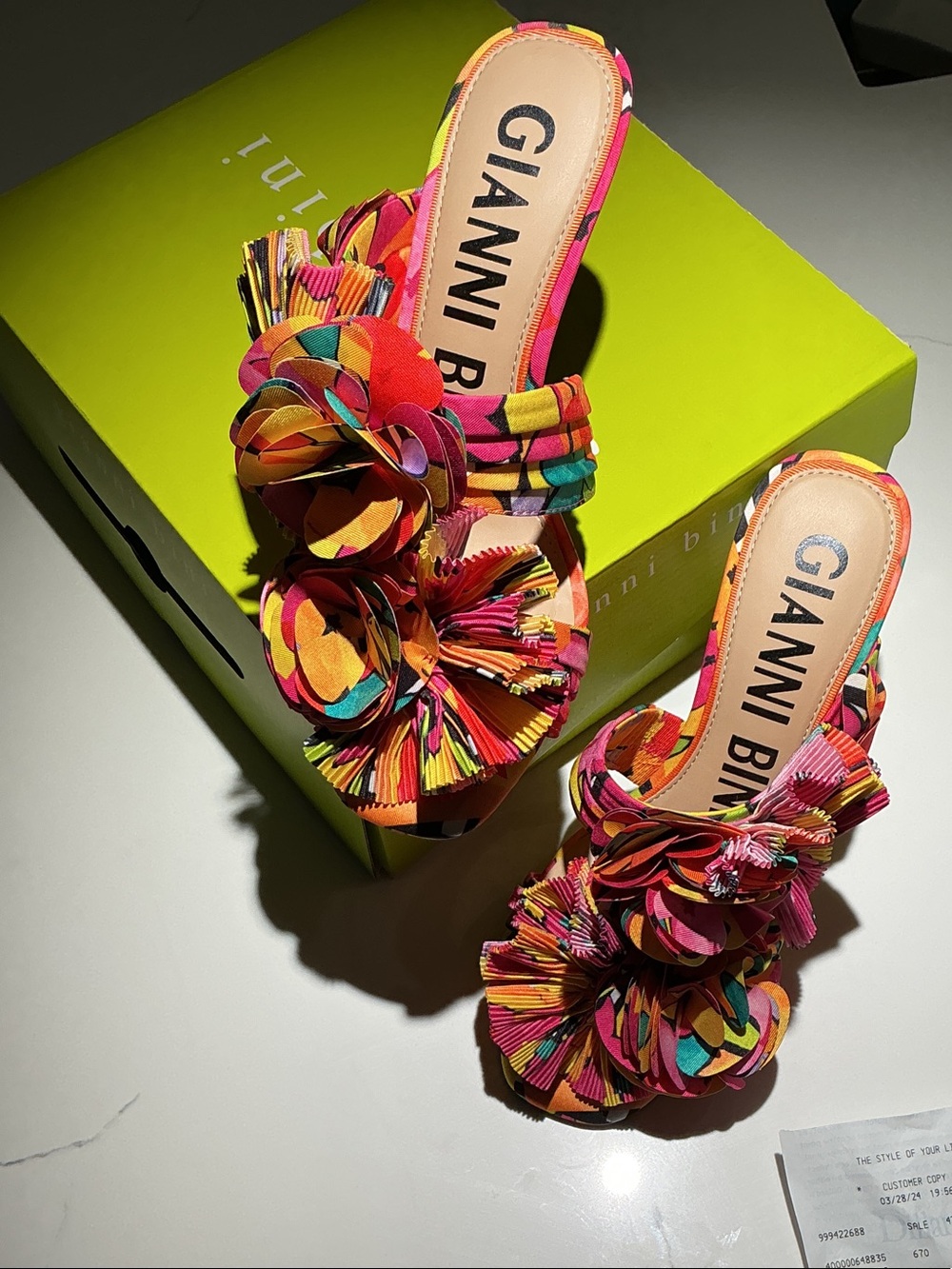 Gianni Bini Vibrant Floral Slide Mules in Pink, Orange & Yellow